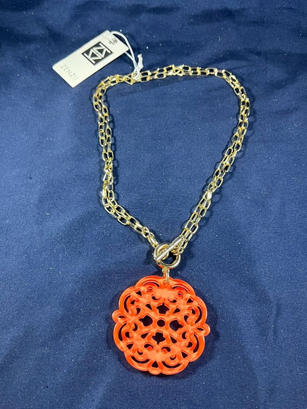 Gold-Tone Chain Necklace With Bold Red Pendant By ZENZII